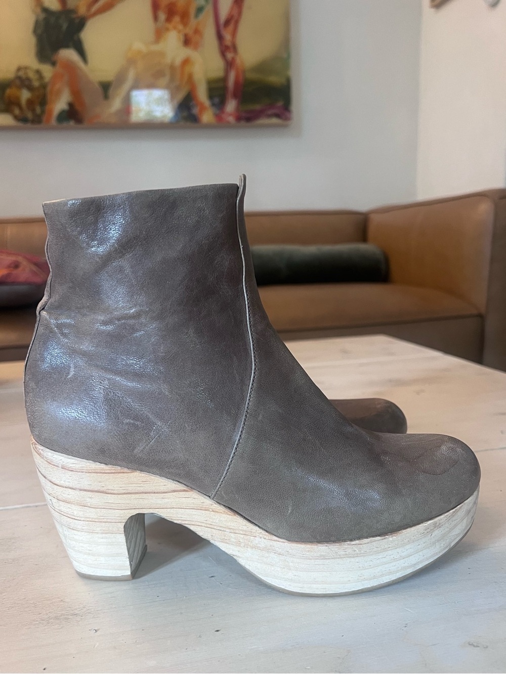 Women’s Brown Leather Clog Boots - Picture 3 of 7